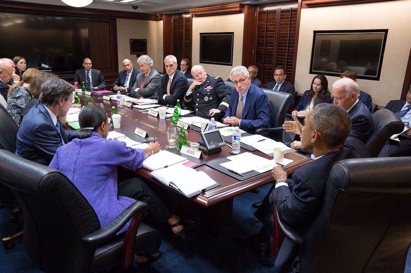 President Obama in a meeting with national security officials.