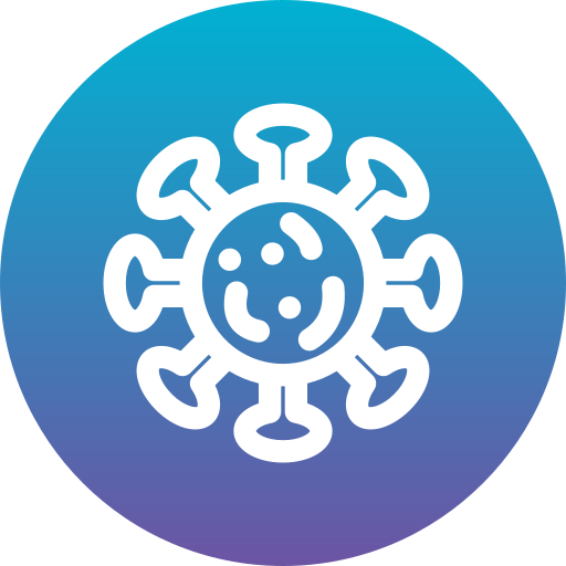 Virus icon in a bluey purple coloured circle.