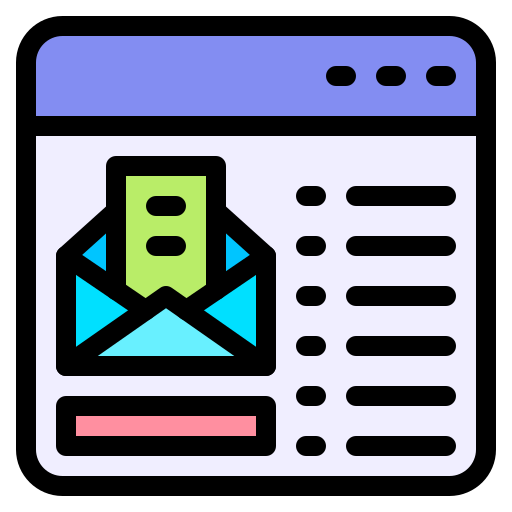 An icon of a browser window with an envelope and text lines inside it.