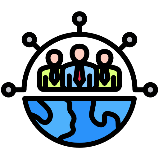 Flaticon Icon; illustrated image of three faceless people above a half earth image