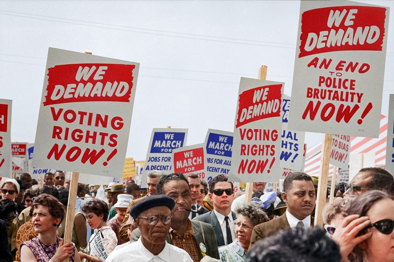 A photo of Civil Rights protestors marching in the 1960s