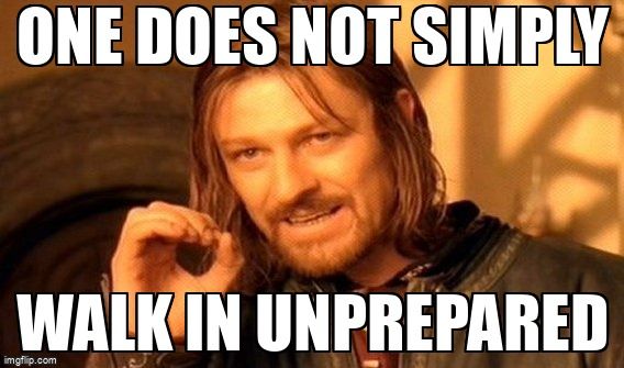 Boromir from Lord of the Rings says 'One does not simply walk in unprepared'