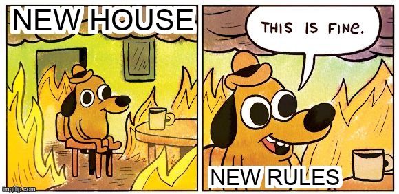 Dog in burning house meme - 'this is fine'