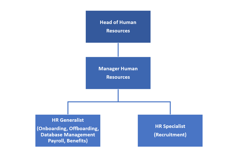 An example of an organizational structure for a functional HR department (audio description below).