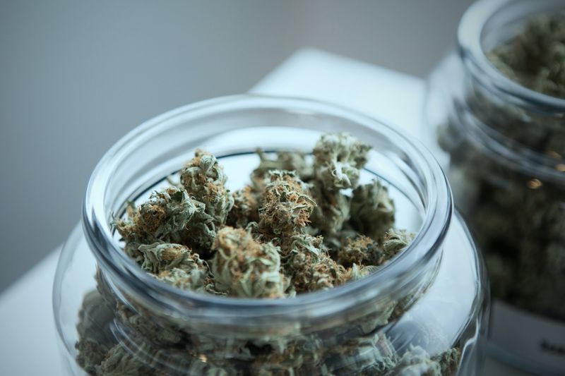 A jar of dried cannabis flower.