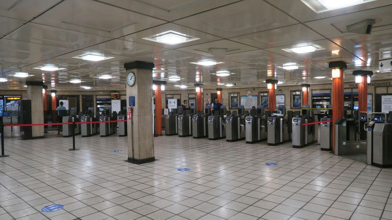 The entrance of a subway station.