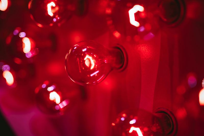Bright red lights on a wall.