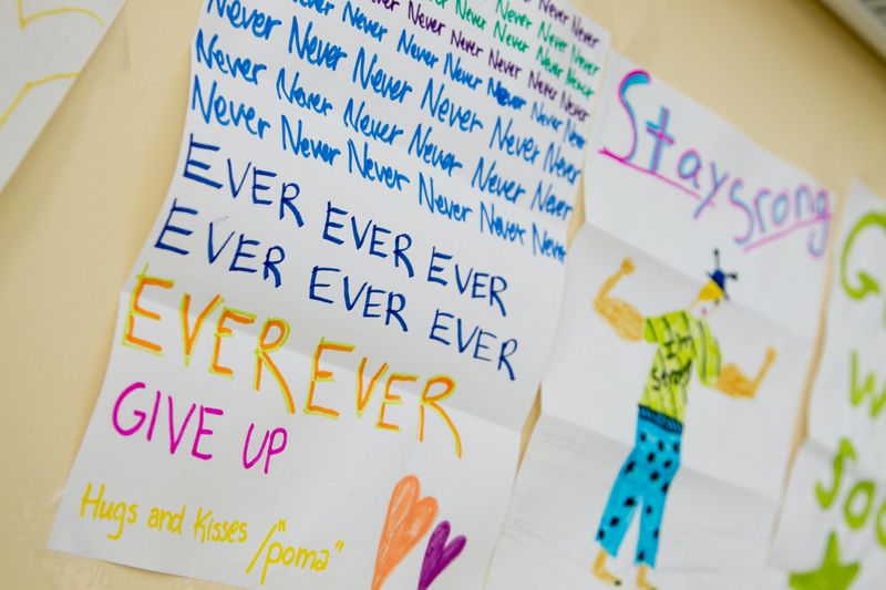 An image of a paper with 'never ever give up' written on it.