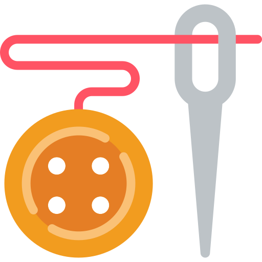 Icon of a button and a needle and thread.
