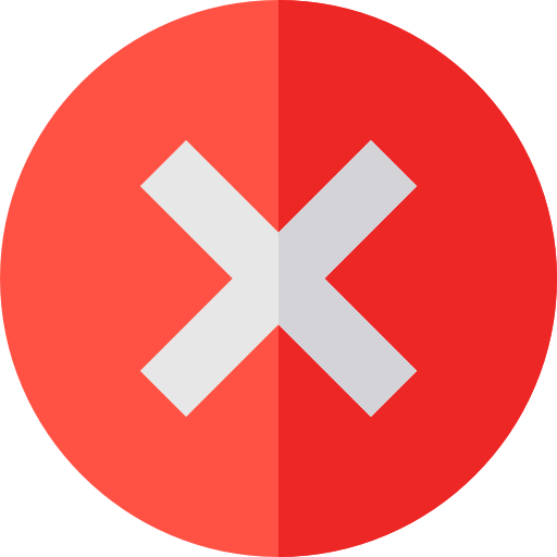 Icon illustrating a white cross or 'x' with a red round background