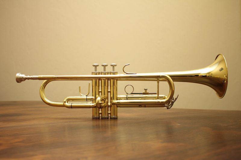 trumpet on a table