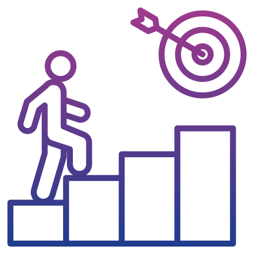 Icon: person climbing up to a target/goal
