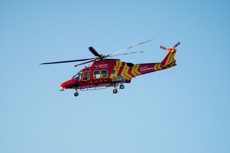 Air rescue helicopter in the sky