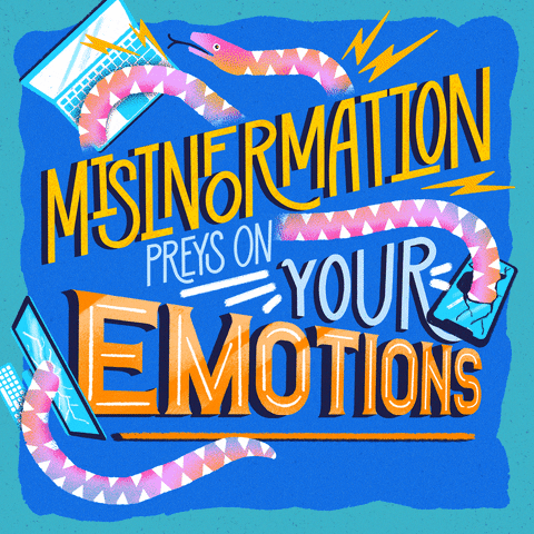 An animation of a snake passing through a laptop and phone. The text reads. 'Misinformation preys on your emotions'.