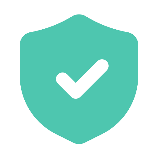 Teal green verified tick inside a shield icon