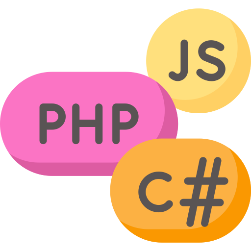 Icon of Speech Bubbles with JS, PHP, and C# in them.