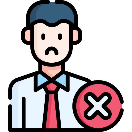 Flaticon Icon male with a sad expression with a red cross in a circle indicating disappointment 