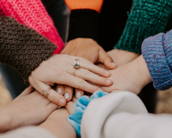 Hands together in a circle.