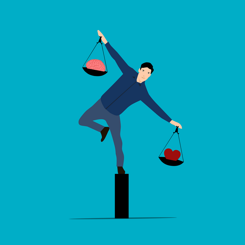 A man holding a tipping scale to demonstrate what negative reciprocity is like.