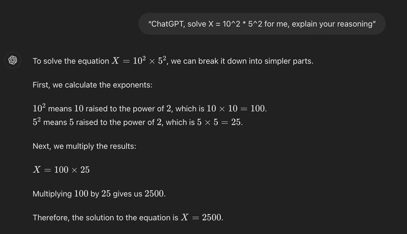 ChatGPT's answer with the Chain of Thought reasoning technique, tactic (audio description below).