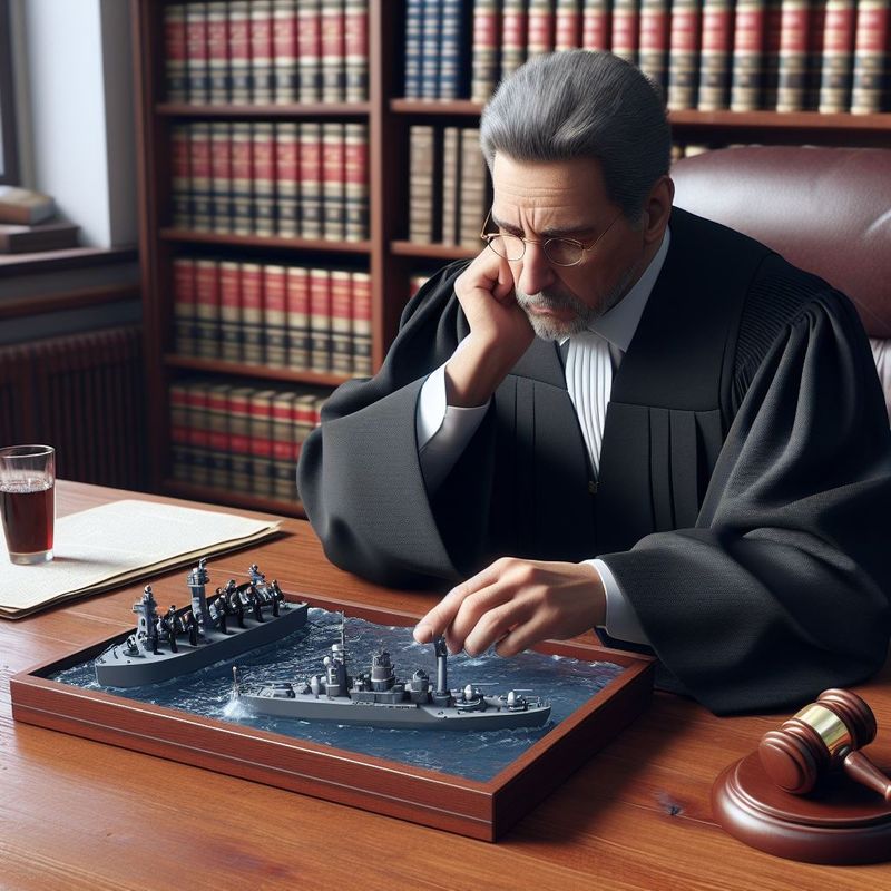 A judge sits in his study playing a game of battleship.