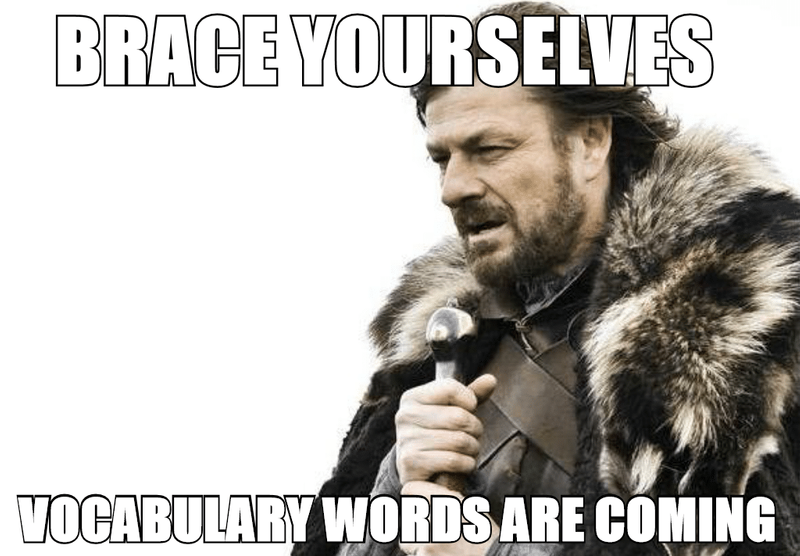 Ned Stark from Game of Thrones saying: 'Brace yourselves vocabulary words are coming.'