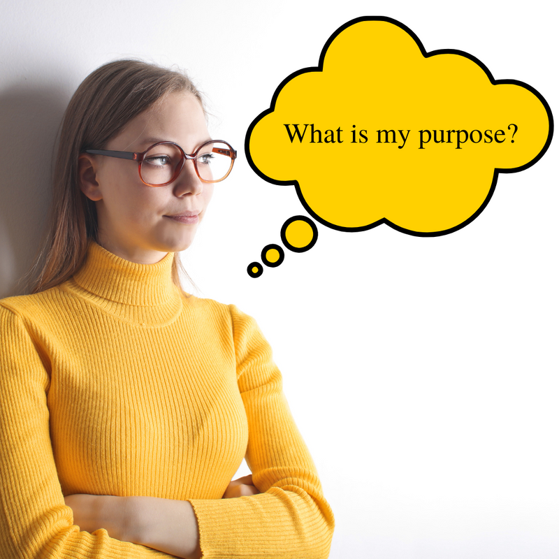 A young woman thinking, 'What is my purpose?'