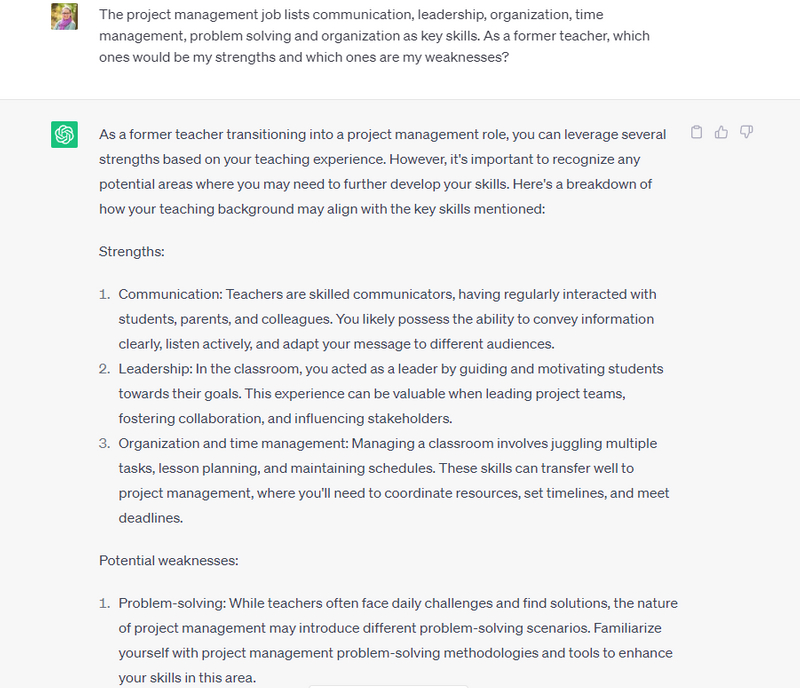 A ChatGPT prompt suggests a candidate's strengths and weaknesses. 