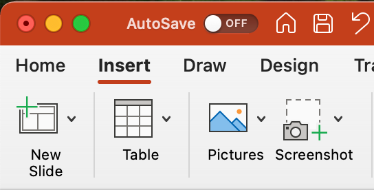 Screenshot of Powerpoint Toolbar, with 'Insert' selected.