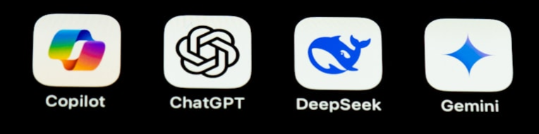 Icons of four generative AI tools: Copilot, ChatGPT, DeepSeek, and Gemini