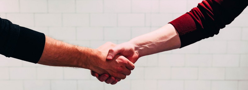 Two people shaking hands. 