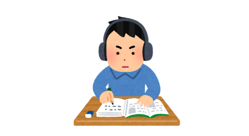 An image of an animated man studying with headphones.