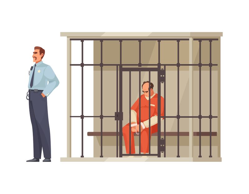 Illustration of police officer with a person in jail 