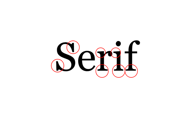 Serif font example with strokes circled