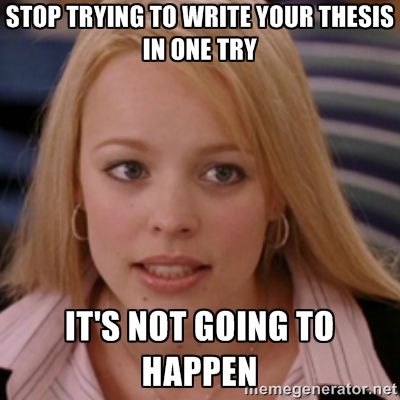 Regina Goeroge saying: 'Stop trying to write your thesis in one try, it's not going to happen.'