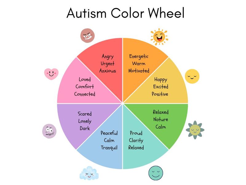 A colorful wheel of emotions with labels and emojis.