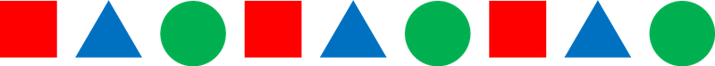 Shape pattern of red square, blue triangle, green circle.