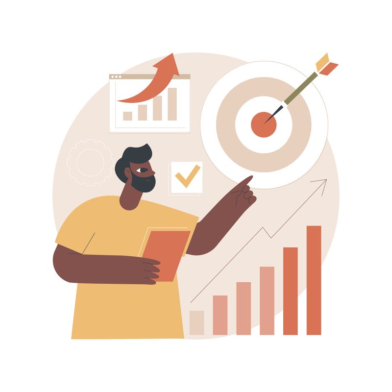 Image showing a man pointing at a goal with a rising bar graph underneath 