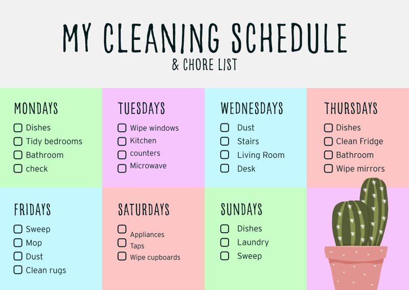 A weekly cleaning schedule & chore list