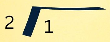 1 divided by 2 using a long division symbol.