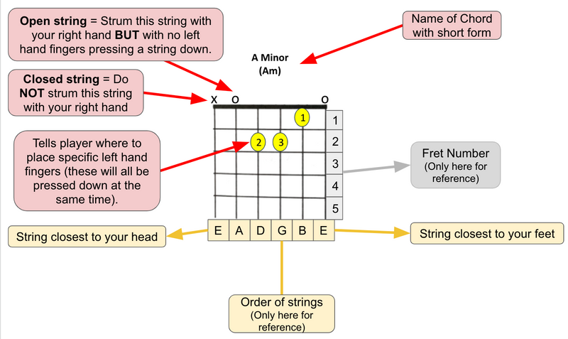 An explanation of how to read a chord diagram. Click on the audio file below for audio description of image.