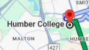 A map showing the Humber College stop on the bus line.