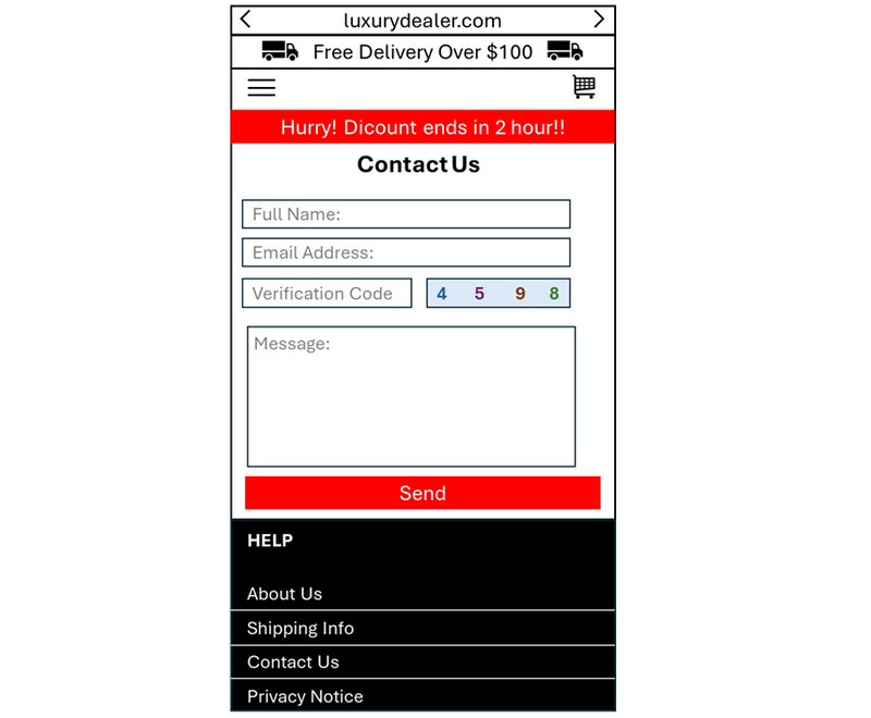 A website page from luxurydealer.com with a sales form (audio description below).