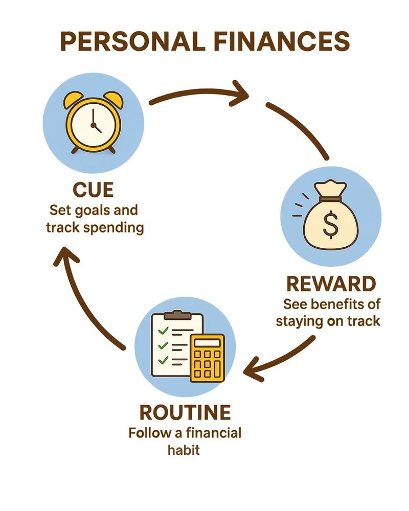A diagram describing a habit loop cycle: Cue > Reward > Routine