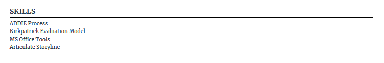 An example skills section in reverse chronological resume