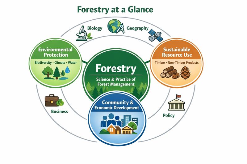 A diagram displaying three components of forestry.