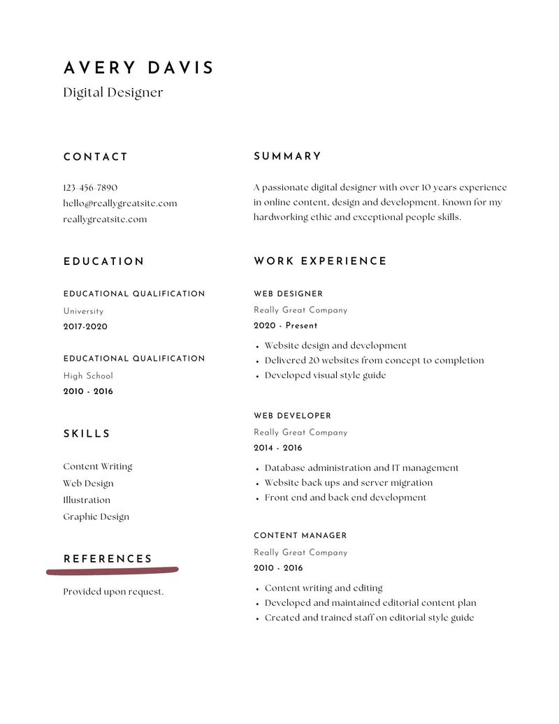 Resume that includes references at the bottom
