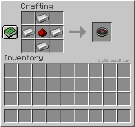 A minecraft compas set-up with 4 iron ingots surrounding redstone dust.