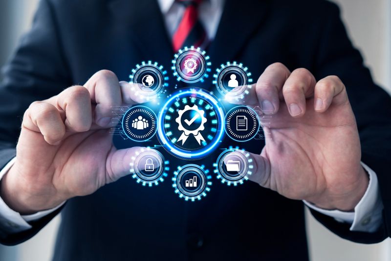 A person displaying a digital version of a software engineering process cycle.