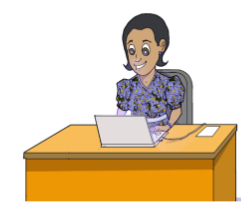 Illustration of a woman at her desk, looking at a laptop.